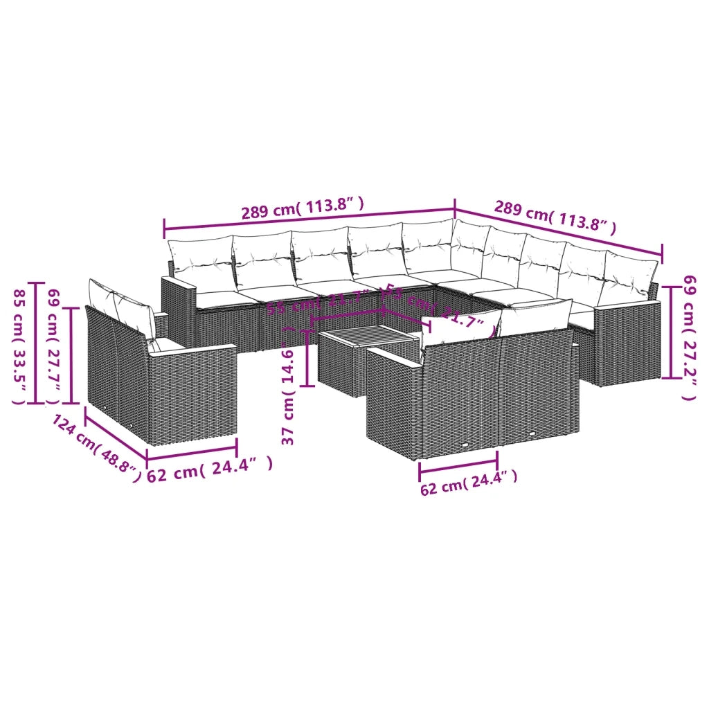 Set Divani da Giardino 14pz con Cuscini in Polyrattan Grigio 3258938