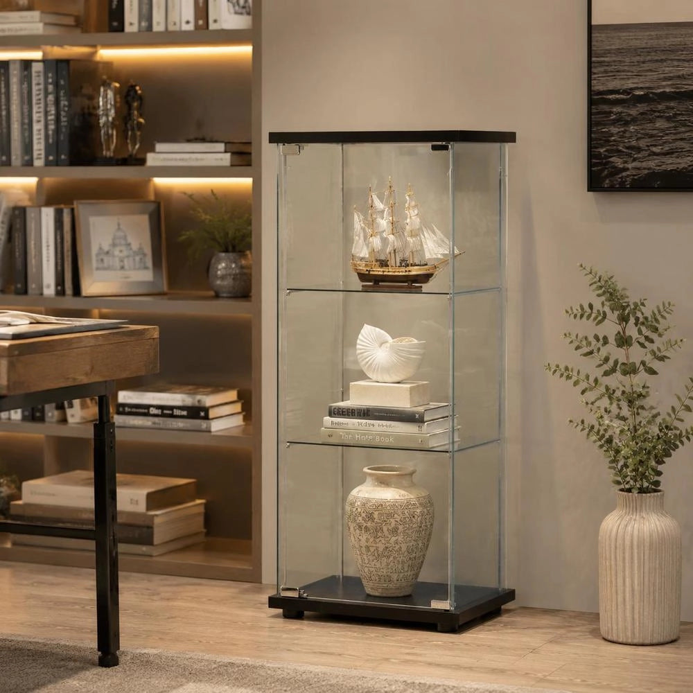 Black Tempered Glass Display Cabinet