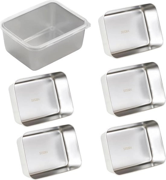 Dose da Cibo con Coperchio, 6 pezzi, Acciaio Inossidabile, Contenitore di Pane Metallico, Piccola Scatola per Colazione, Contenitori di Cibo in Acciaio Inossidabile, Dose per Preparazione dei Cereali, Riciclabile, Stivabile, Lavastoviglie