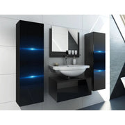 Set di 3 mobili da bagno neri collezione OWL. 2 colonne, mobile sotto lavabo, specchio.