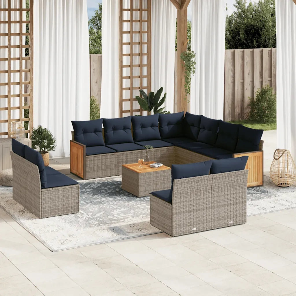 Set Divani da Giardino 12 pz con Cuscini Grigio in Polyrattan 3227776