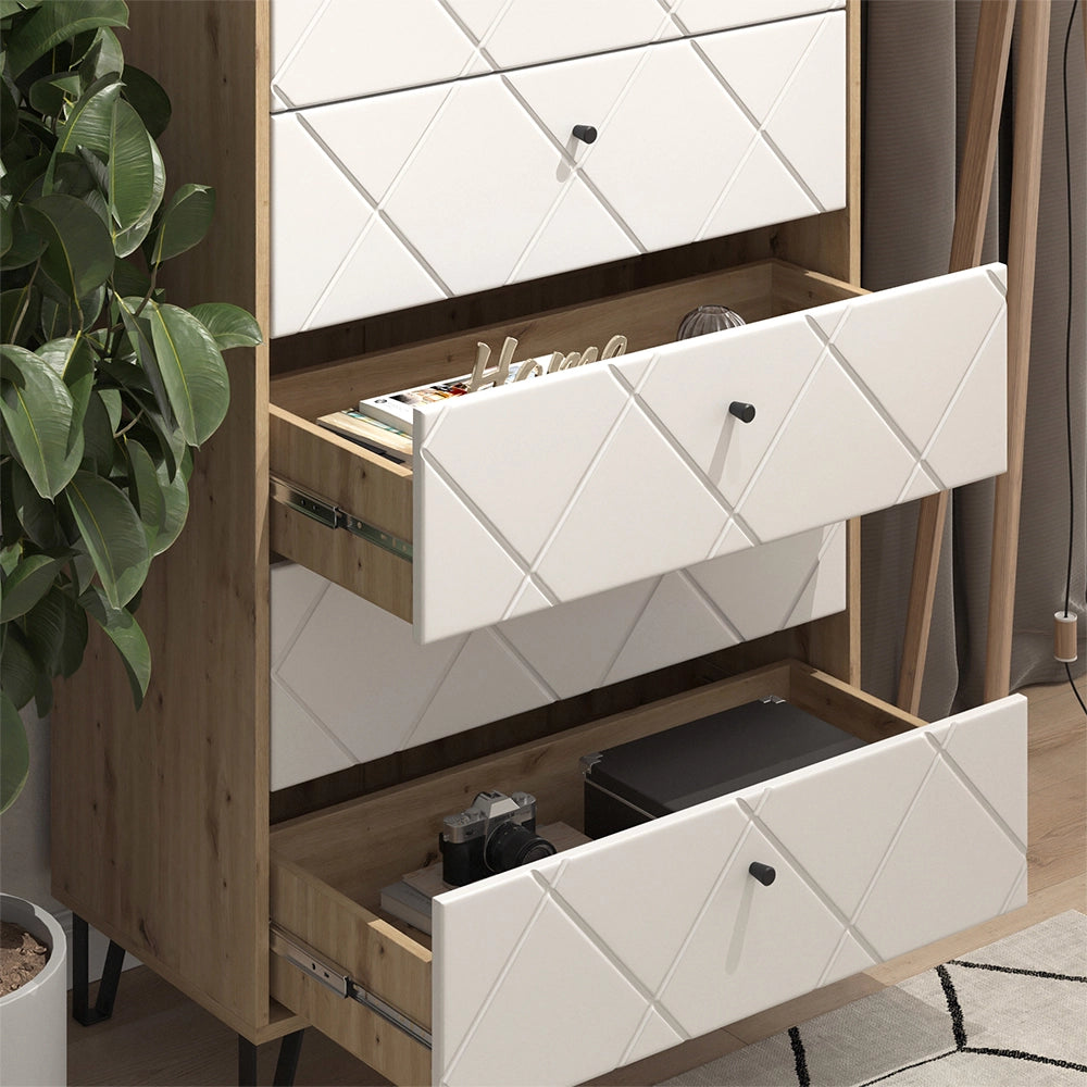 Vicco Cassettiera per camera da letto Artigianale/Bianco 80.2 x 127.4 cm con 5 cassetti