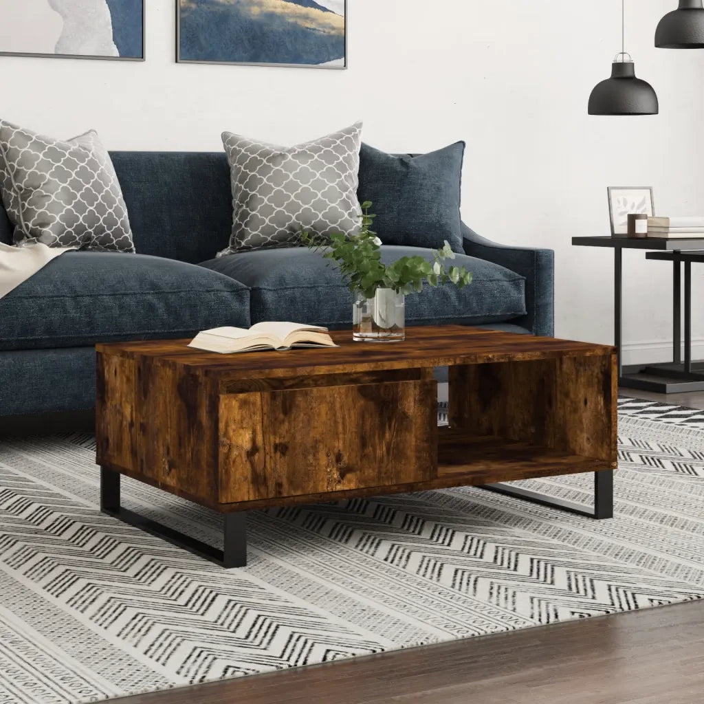 Tavolino da Salotto-Tavolino da soggiorno-Tavolo Rovere Fumo 90x60x35cm in Legno Multistrato 786576