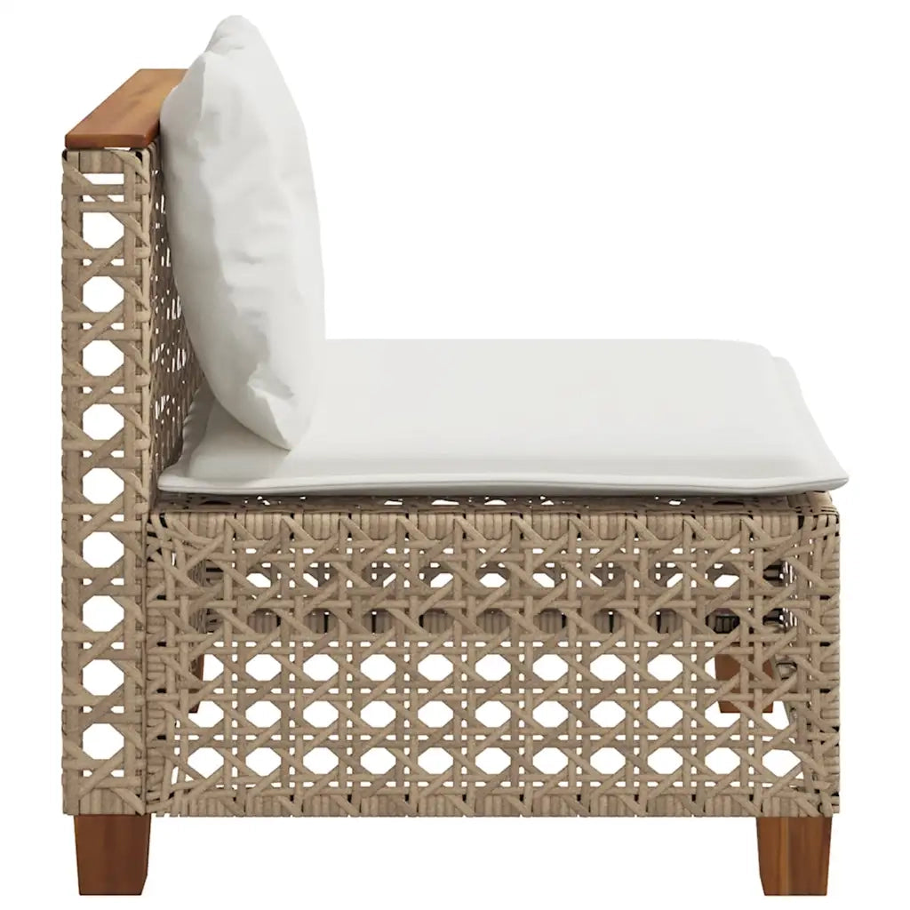 Divano Giardino Senza Braccioli con Cuscini Beige in Polyrattan