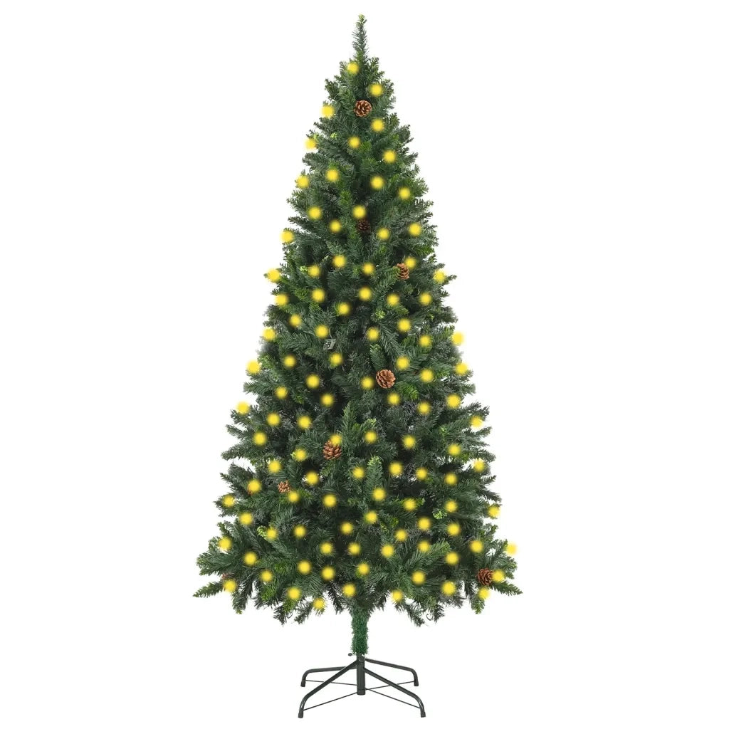 Albero di Natale Artificiale con luci a LED e Pigne Verde 210 cm
