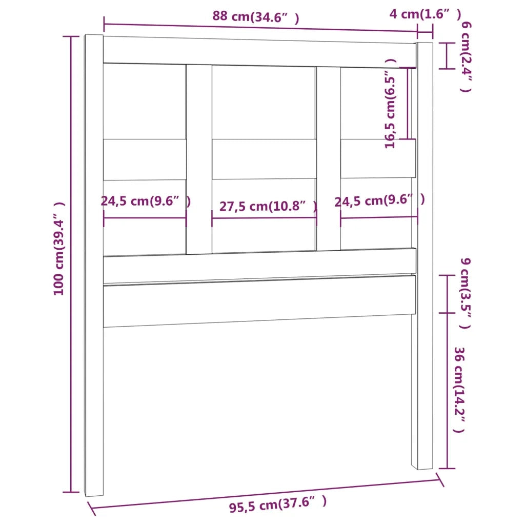 Testiera per Letto Miele 95,5x4x100cm in Legno Massello di Pino