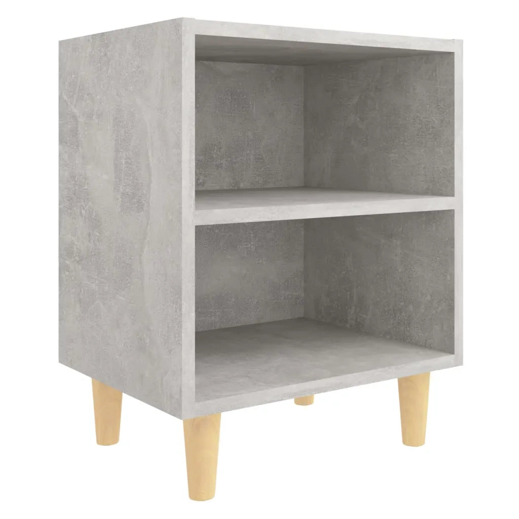 Comodino con Gambe in Legno Massello Grigio Cemento 40x30x50 cm 805787