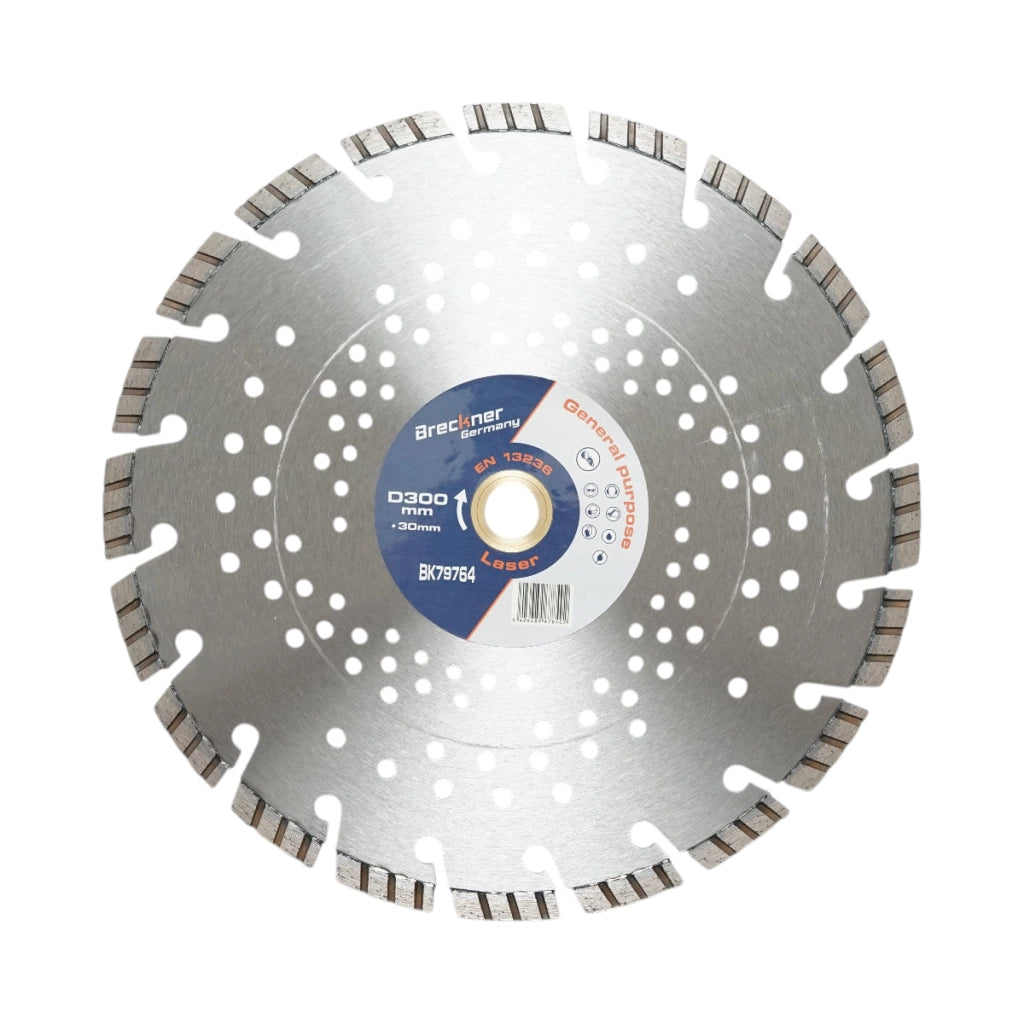 Disco diamantato turbo segmentato 300x30mm, segmento 10mm per cemento armato, pavimentazioni, archi, pietra dura Breckner Germany