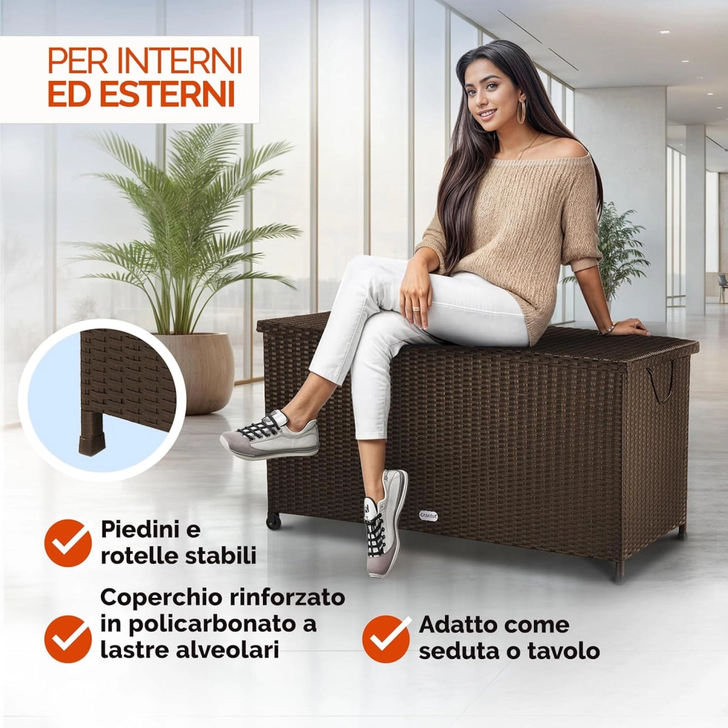 ® Baule da Esterno XXL 117x53x60cm 270L Box con Ruote Impermeabile Resistente Cassettone Contenitore Cuscini Giocatoli Mobili Giardino Bauli