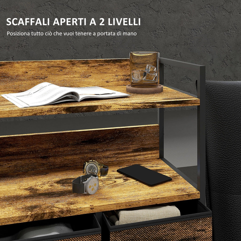 Cassettiera Stile Industriale con 7 Cassetti in Tessuto Rimovibili 79x29x101 cm Struttura in Legno e Acciaio Marrone e