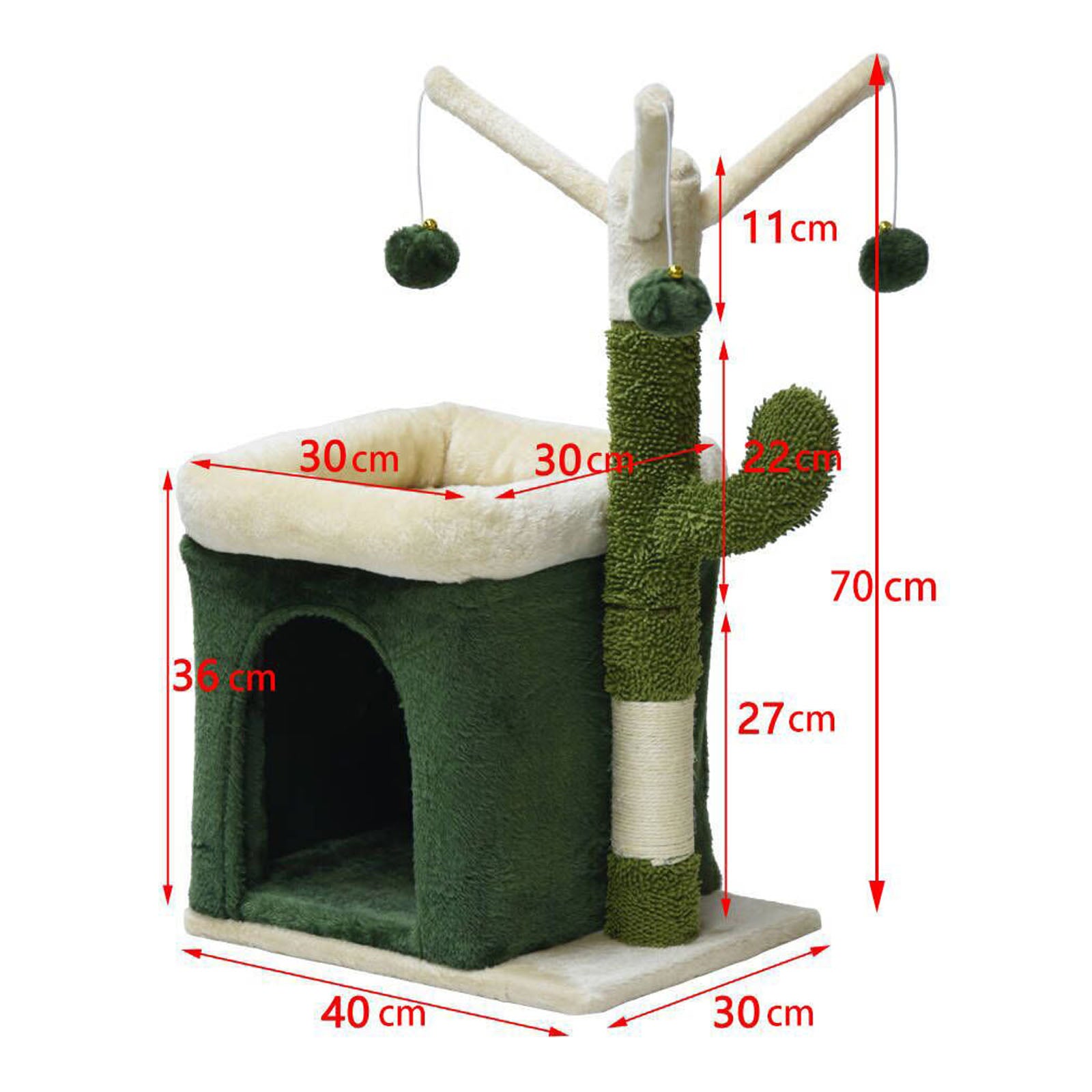Fudajo Albero tiragraffi a forma di cactus 70cm con sisal di 4 mm Con casetta per gatti e 3 palline