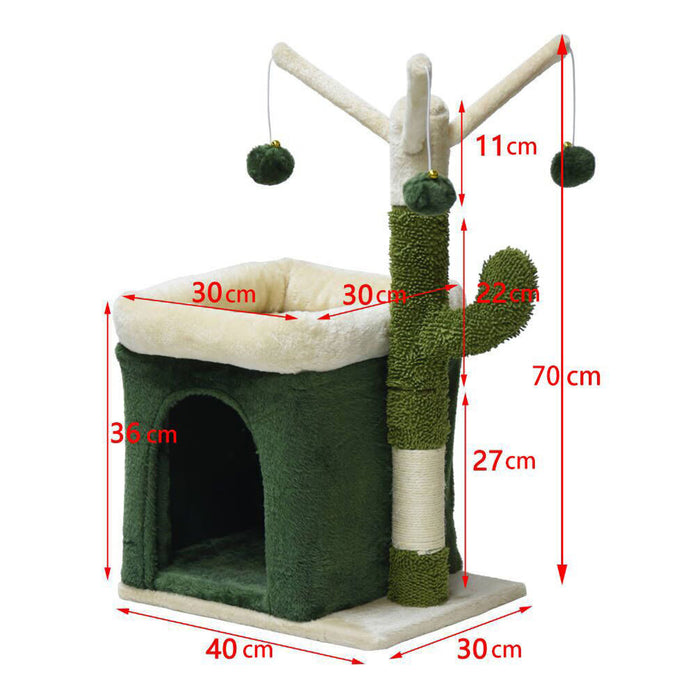 Fudajo Albero tiragraffi a forma di cactus 70cm con sisal di 4 mm Con casetta per gatti e 3 palline