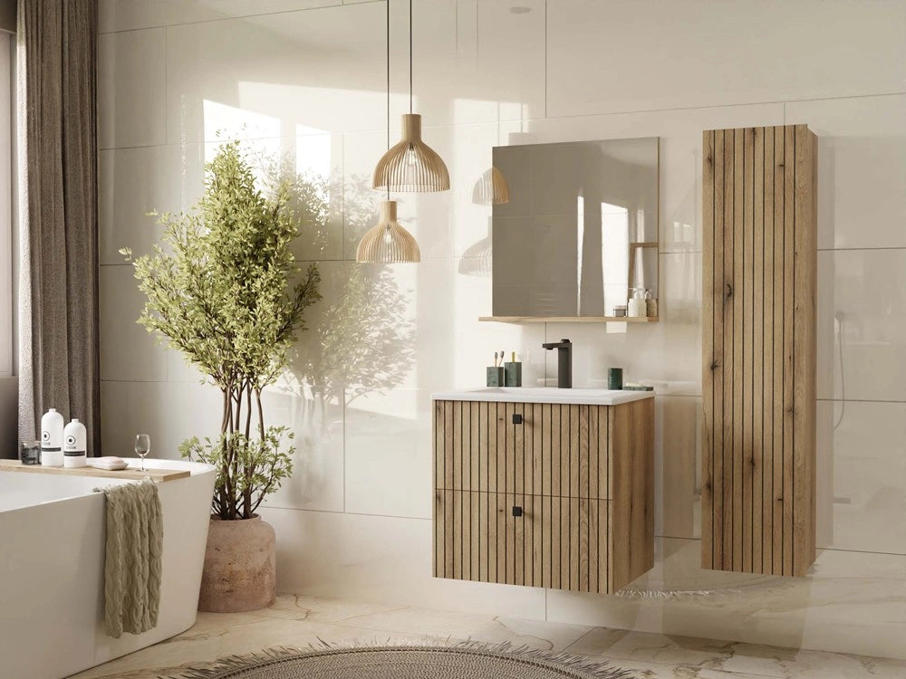 Mobile sottolavabo TIGO 60 2s rovere EVOKE 2 cassetti scanalato frontale sospeso