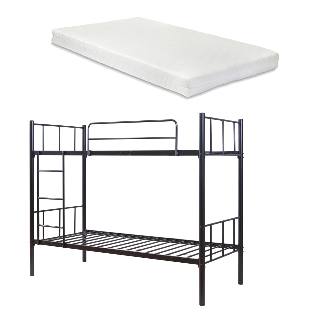 Letto a Castello Berimma a 2 Posti con Materassi 90x200 cm Scaletta e Sponda Anticaduta - Nero [en.casa]