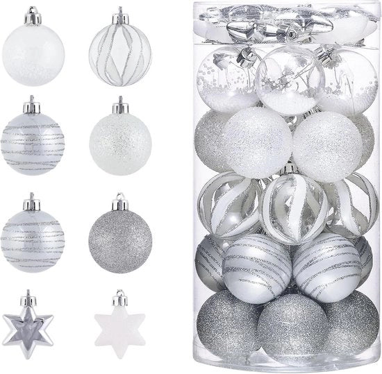 Set di palline di Natale 35 pezzi bianco argento palline di Natale decorazioni per albero di Natale decorazione festiva