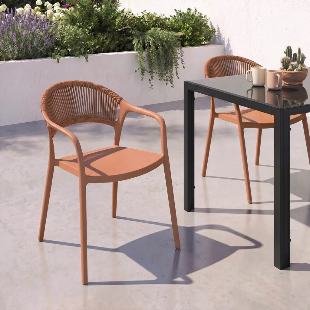 IDMarket - Set di 4 sedie da giardino impilabili ODELIA in polipropilene e corda di terracotta
