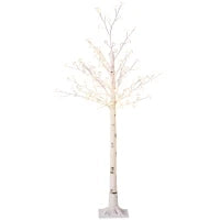 Albero illuminato con 120 LED, 3 livelli di luminosità, bianco caldo, corteccia realistica, 21x21x150 cm, Bianco