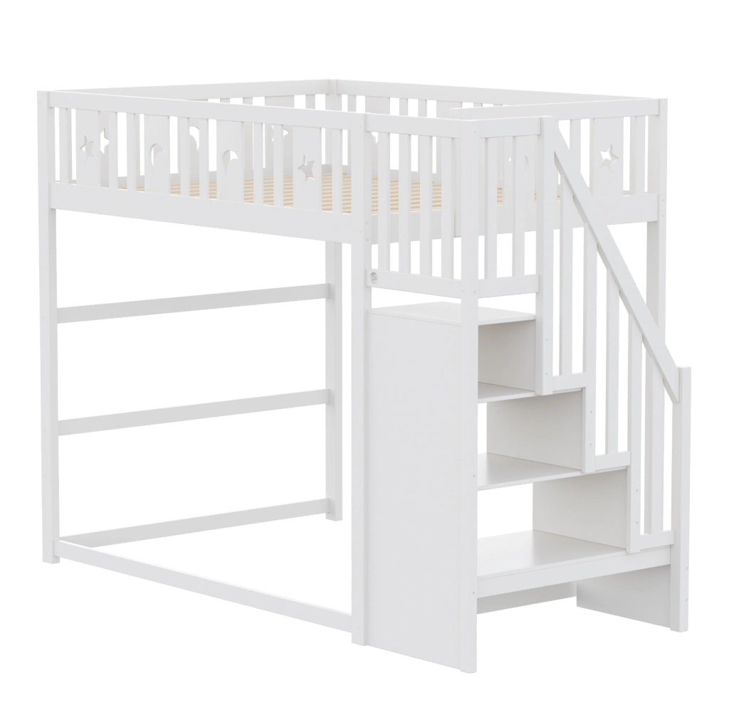Letto a soppalco 140x200 cm con scala; ripiani e zona divano bianco