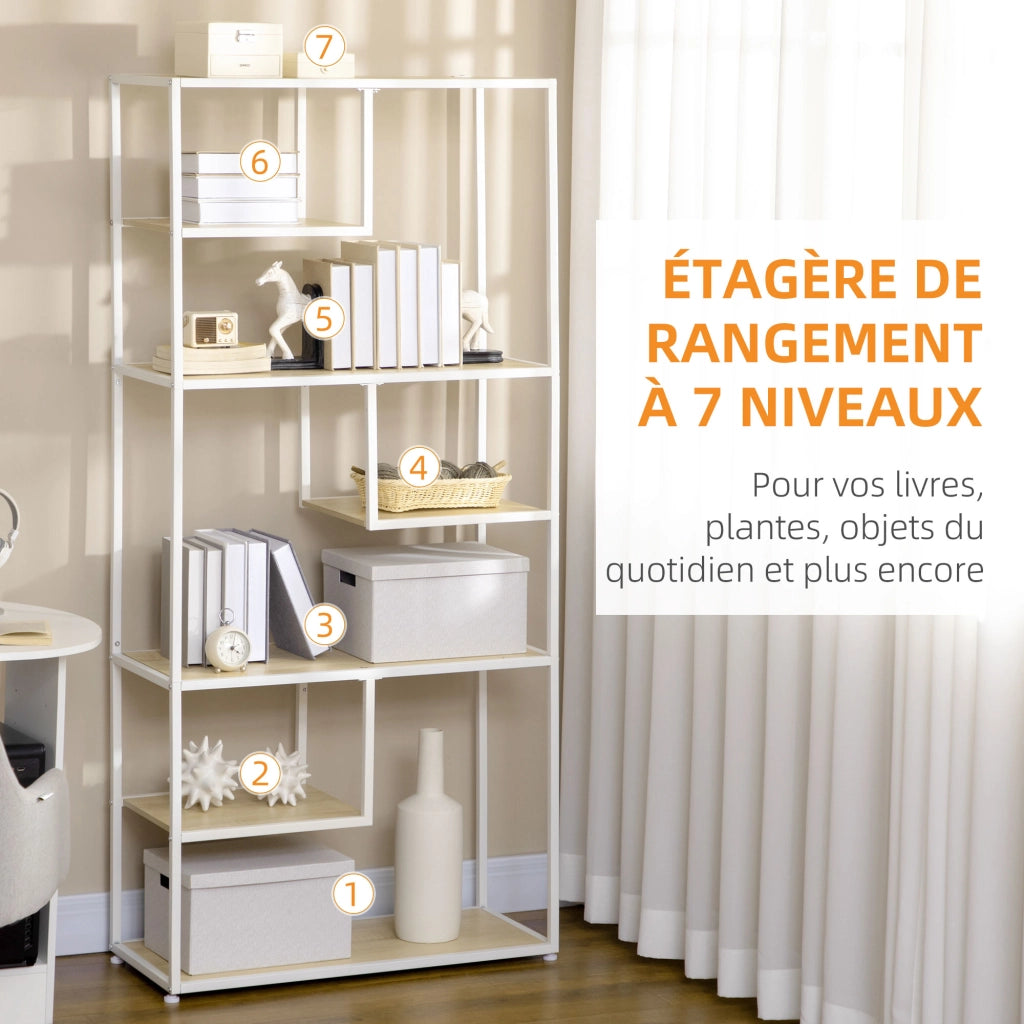 Libreria scaffale a 7 livelli stile industriale ¨C zephmum ¨C quercia 83x34x180 cm