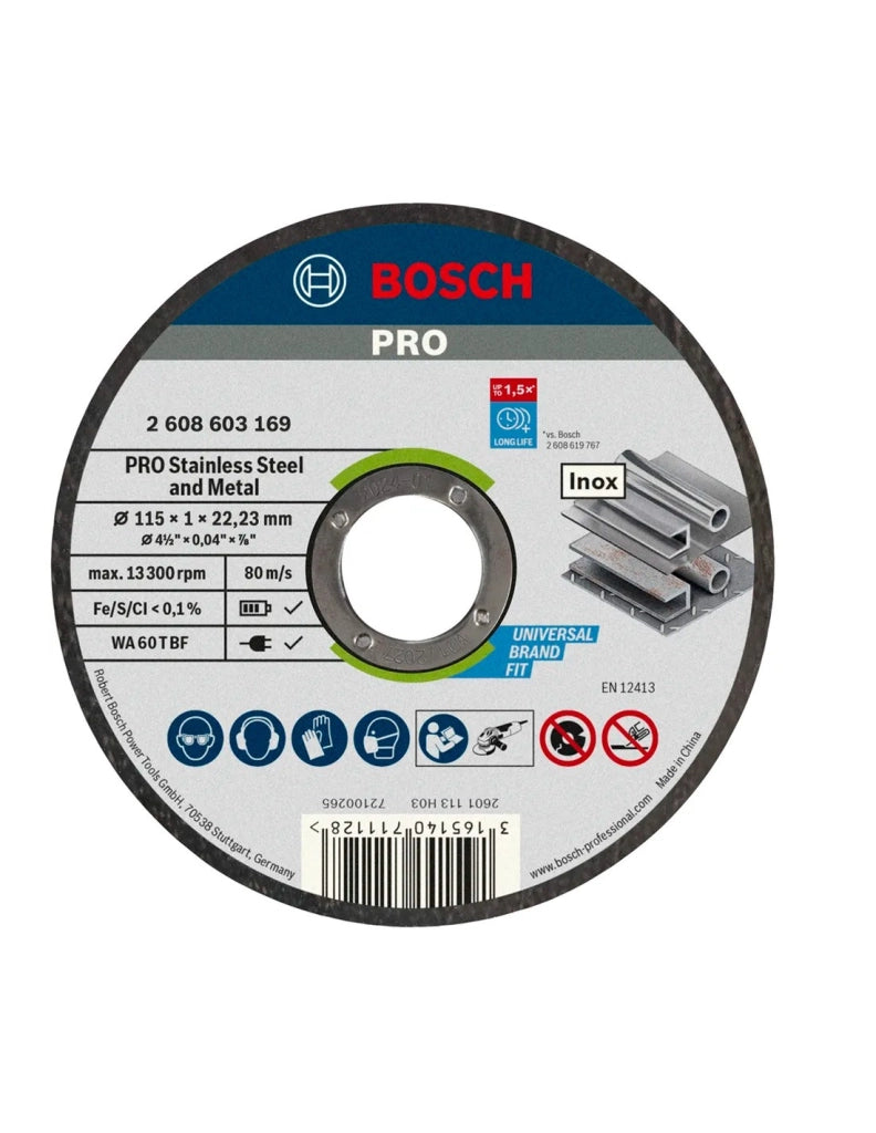 Cubo 100 dischi BOSCH Stainless Steel and Metal 115x1mm