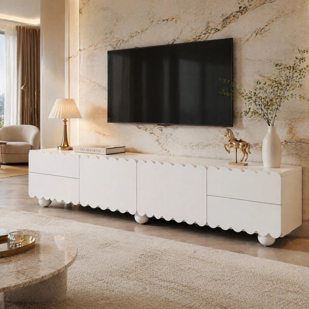 Mobile TV bianco 175x38x37 cm in MDF e pannello truciolare