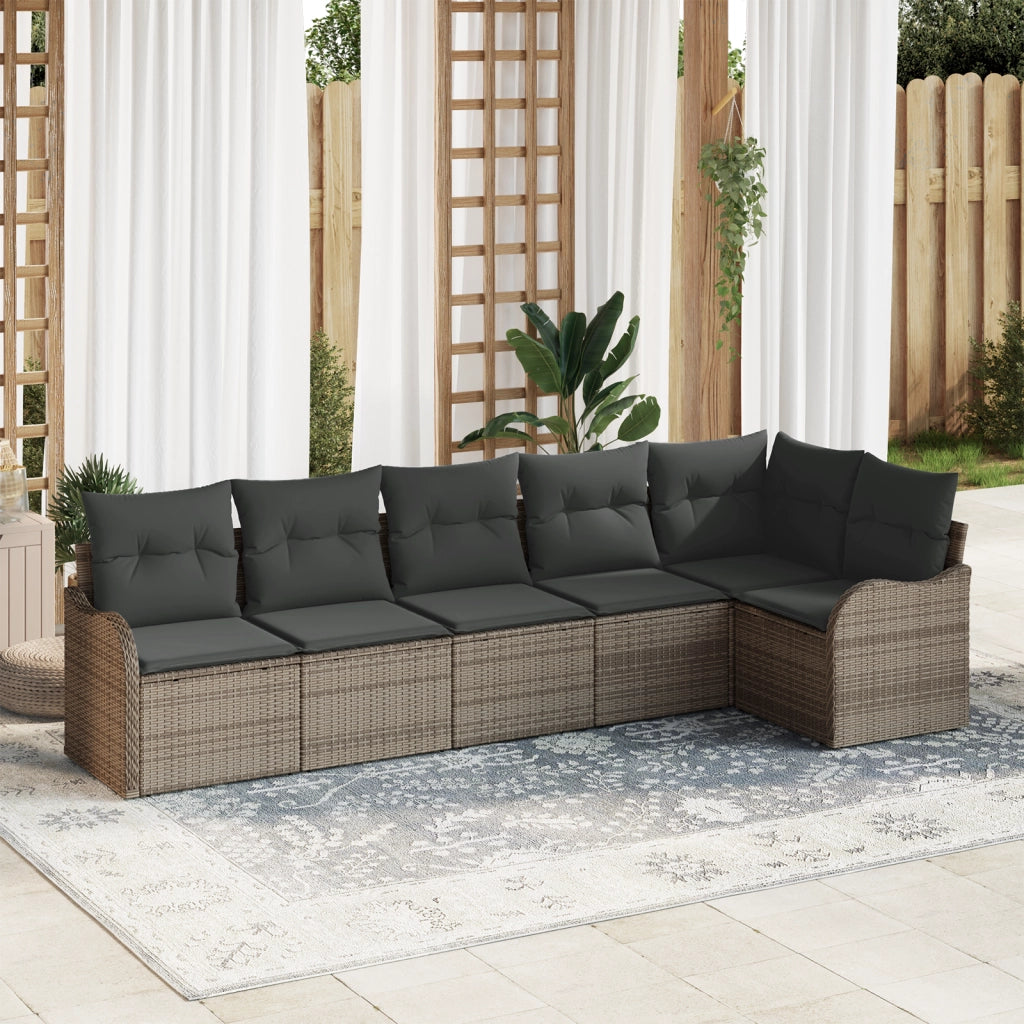 Set Divano da Giardino a 6 Pezzi con Cuscini in Rattan Poliplayer Grigio