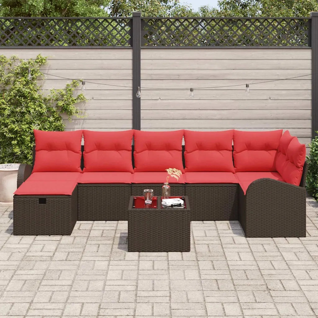 Set di divani con cuscino 8 pcs Marrone e Rosso polyrattan