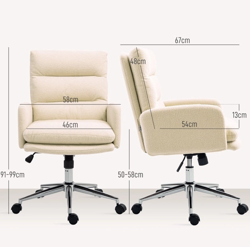Sedia da ufficio ergonomica bianco crema con braccioli, altezza regolabile e basculante