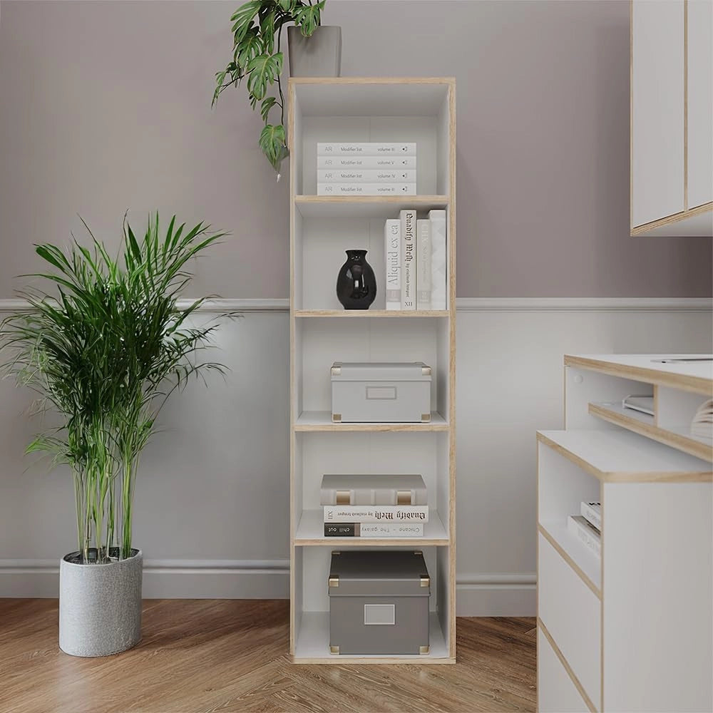 Libreria Tetrix, Bianco, 40 x 140 cm con 5 scomparti, per la conservazione di libri e decorazioni