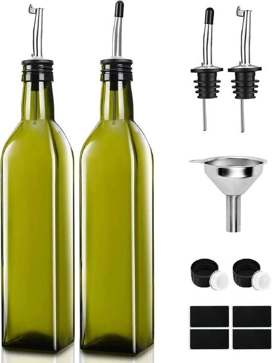 Dispensatore di olio d'oliva 2 pezzi 500 ml con imbuto - set di misurazione per aceto e olio - dispenser per cucina griglia pasta insalata - cottura - contenitore per olio d'oliva