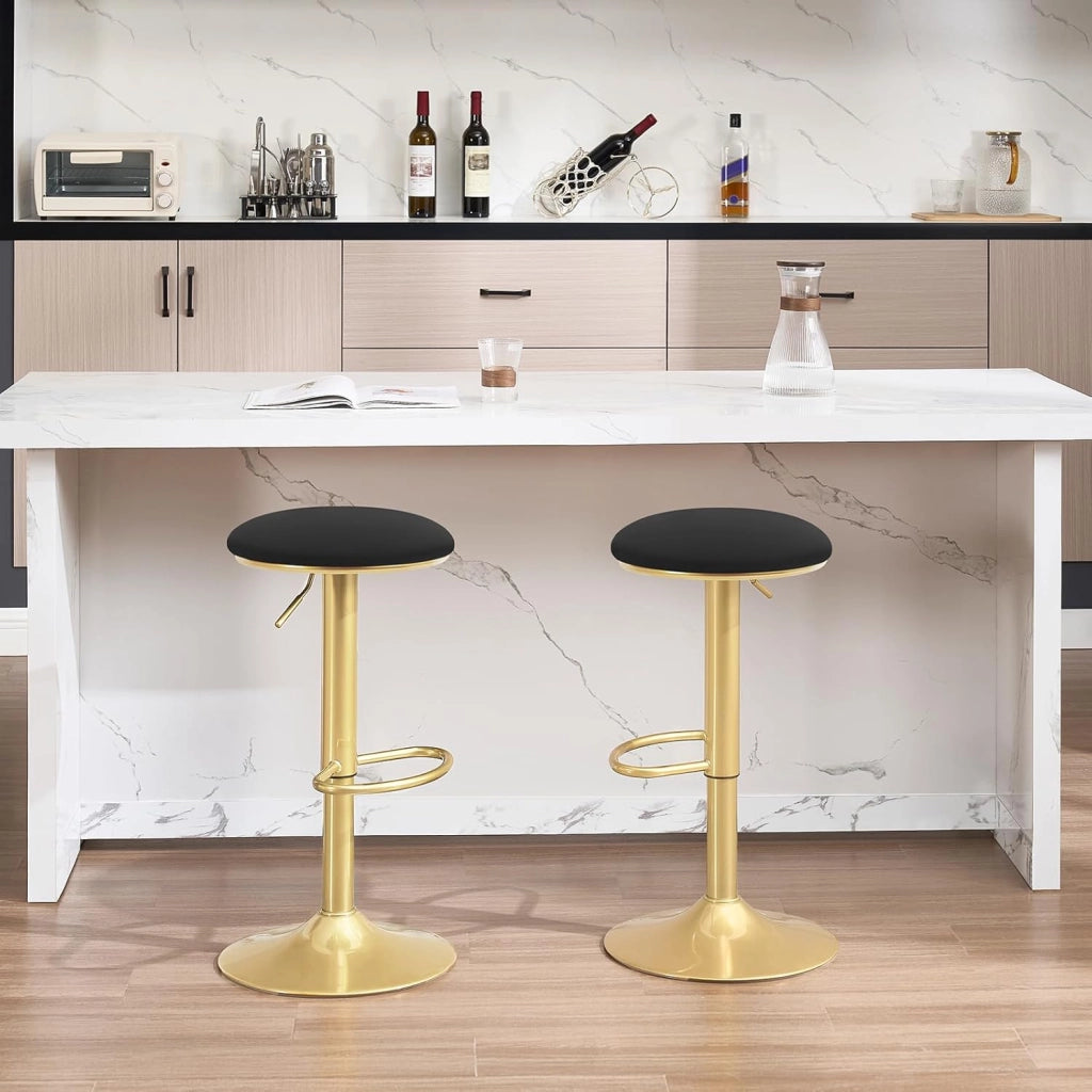 Sgabelli da Cucina Set di 2 Girevoli a 360°, Sgabelli Bar Regolabili in Altezza da 60 a 80,5 cm, con Seduta in Velluto per Sala da Pranzo, Soggiorno, Bar, Nero, BH302sz-2