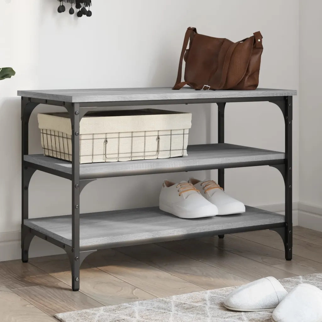 Panca Porta Scarpe-Sgabello-Panca Scarpiera Grigio Sonoma 70x38,5x49cm Legno Multistrato