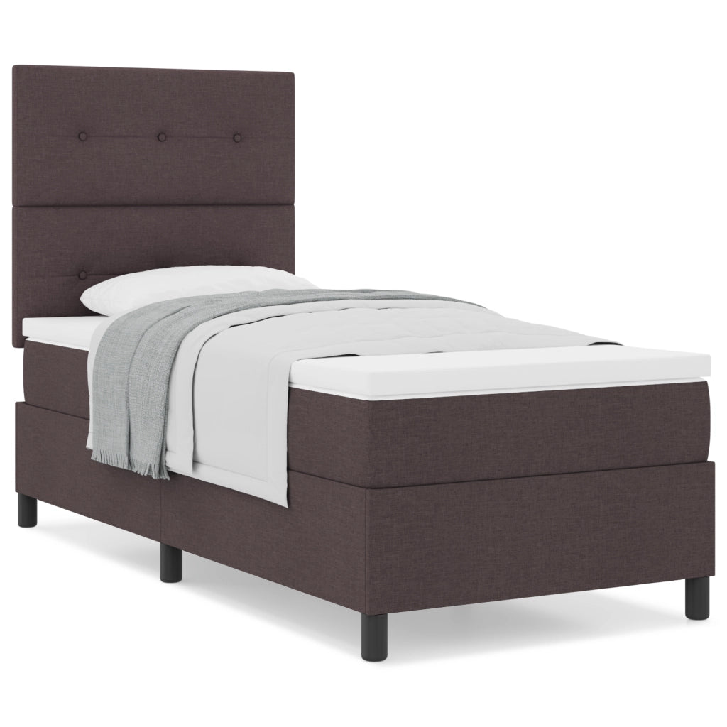 Letto Box Spring e Materasso Marrone Scuro Singolo in Tessuto