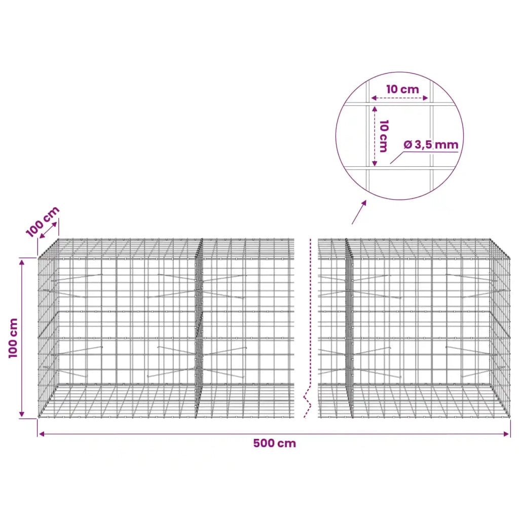Gabione con Filo da 3,5 mm e Rete da 10x10 cm 500x100x100 cm 3463396