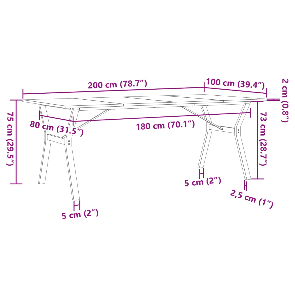 Tavolo da Pranzo Telaio a Y 200x100x75 cm Legno Pino e Acciaio