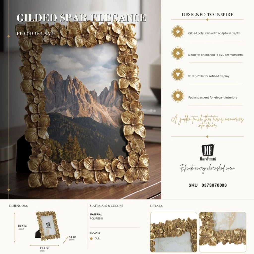 Cornice portafoto con rilievi floreali oro L 21.5 x H 26.7 cm
