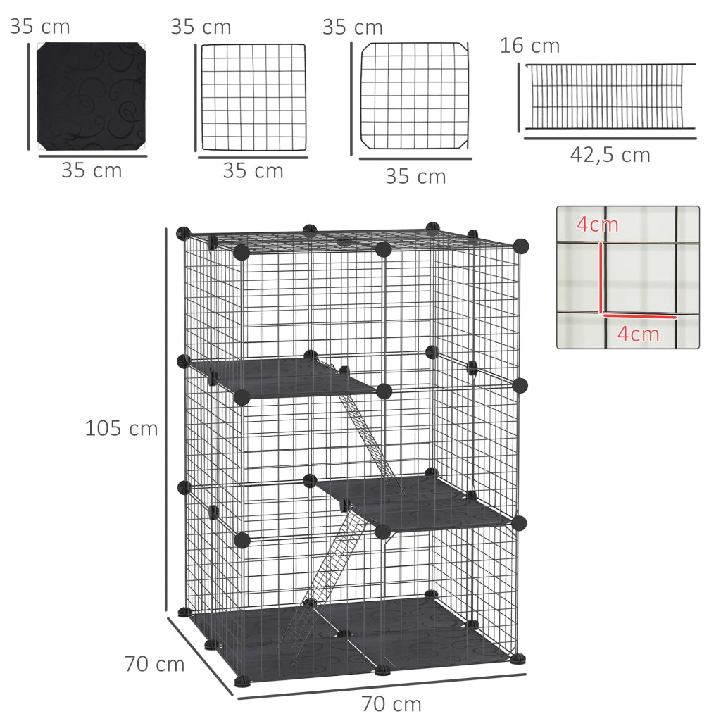 Gabbia per Animali 3 Livelli con Rampas ¨C Minimal ¨C 70x70x105 cm Nero
