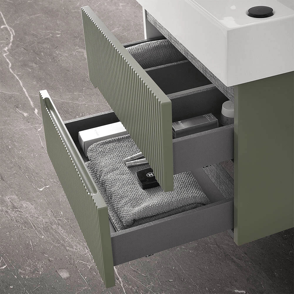 Mobiletto bagno sospeso cannettato 60 cm verde con lavabo Bali