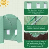 Serra a Tunnel da Giardino 4.5x2x2 m con Tetto Arrotondato, in PE e Metallo, Verde