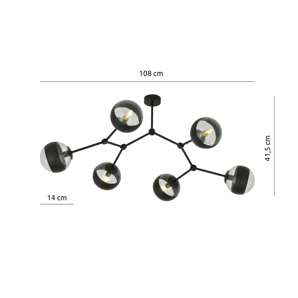 Plafoniera Minimal Iperione Acciaio Nero 6 Luci E14 Ip20