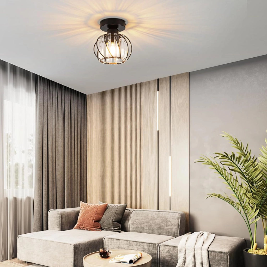 ZMH Lampada da soffitto plafoniera moderna cristallo nero E27 illuminazione vintage per interni