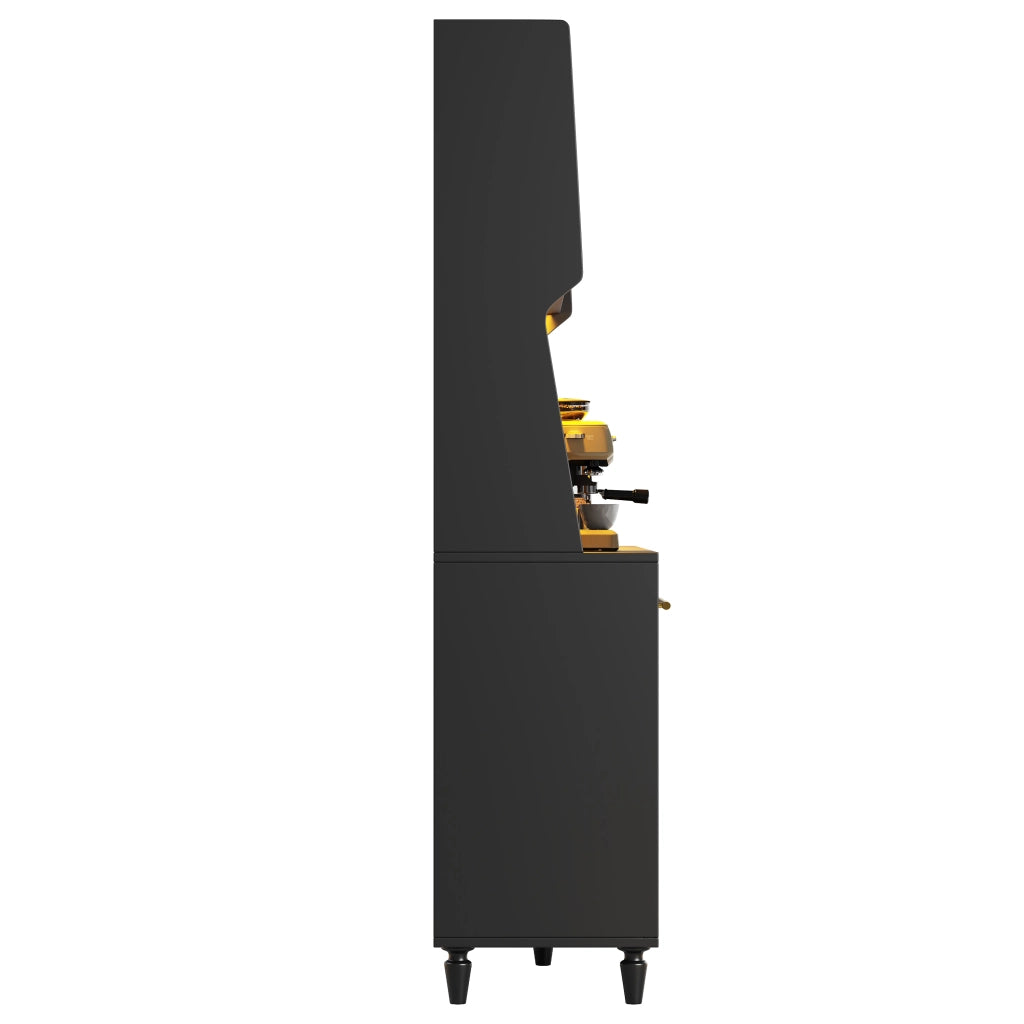 Credenza Alta da Cucina con 3 Cassetti; Ripiani Regolabili e LED; in MDF; Nero; 120x45x195;5 cm