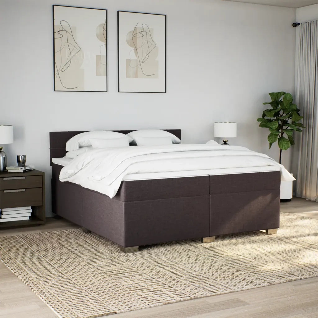 Giroletto a Molle con Materasso Marrone Scuro 200x200cm Tessuto