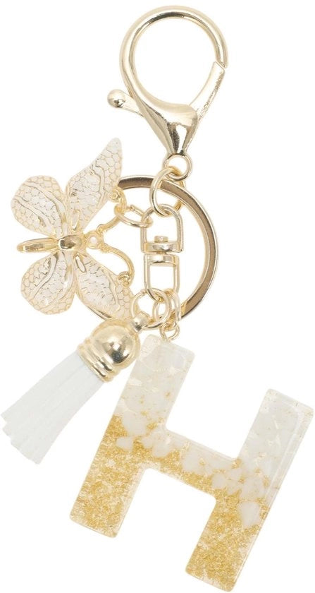 Sostegno per Chiavi H - Farfalla con Iniziali - Regalo per Donne - Smalto/Composizione - Lunghezza Totale 9,3 cm - Dimensione Lettere 3,8 x 3,8 cm