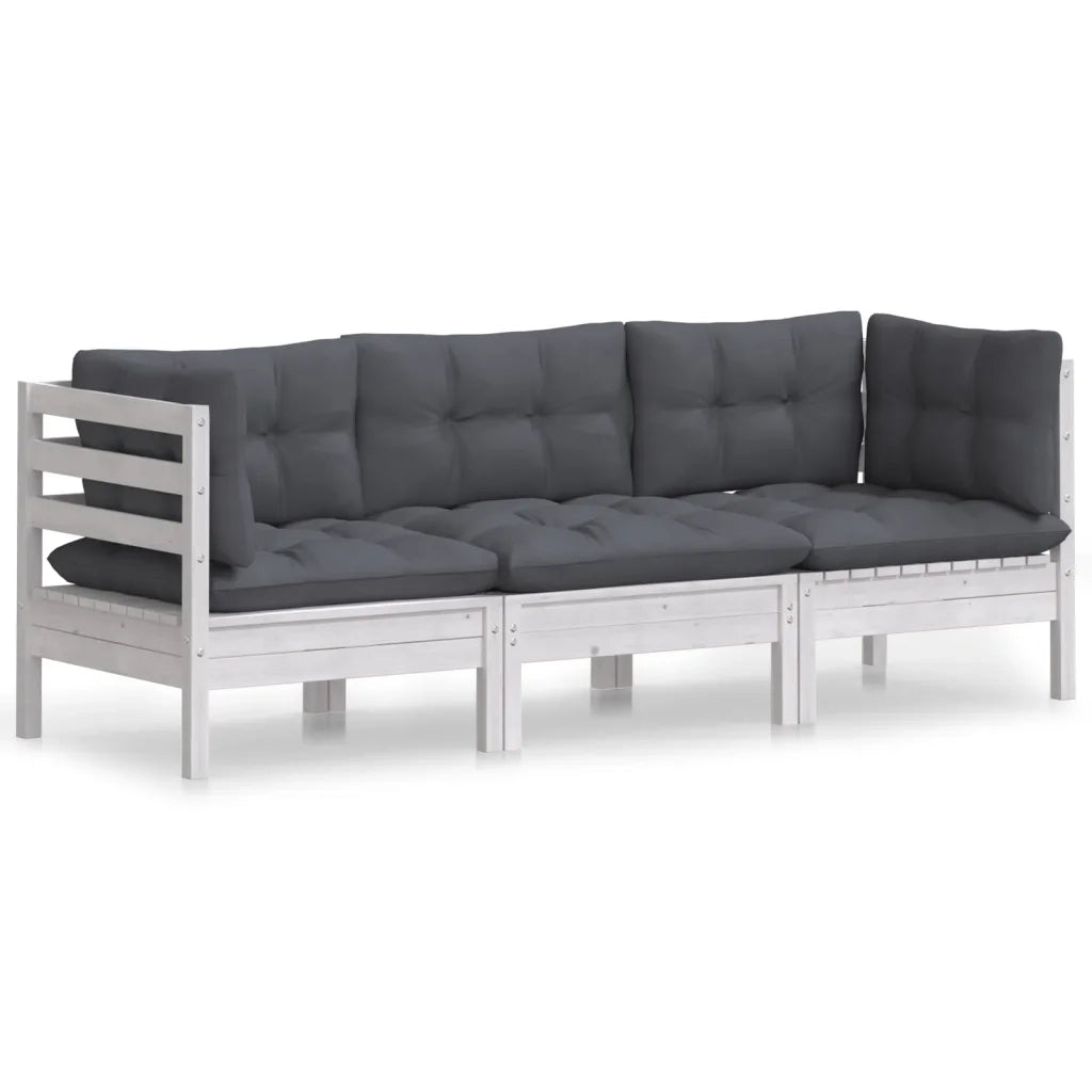 Divano da Giardino a 3 Posti Cuscini-Sofa da Giardino-Divano da esterno Antracite Massello di Pino 782755
