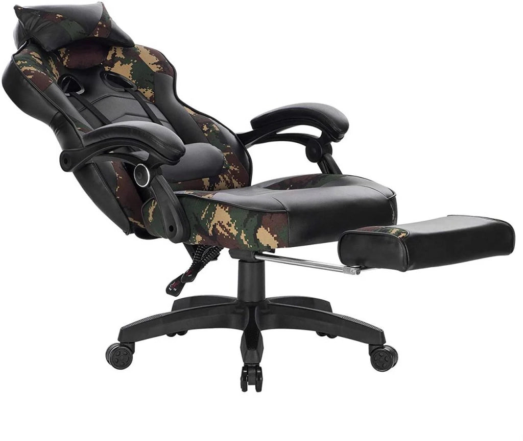 Sedia da ufficio sportiva sedia da gaming con poggiatesta cuscino lombare e poggiapiedi in similpelle mimetica nera 19_0000081