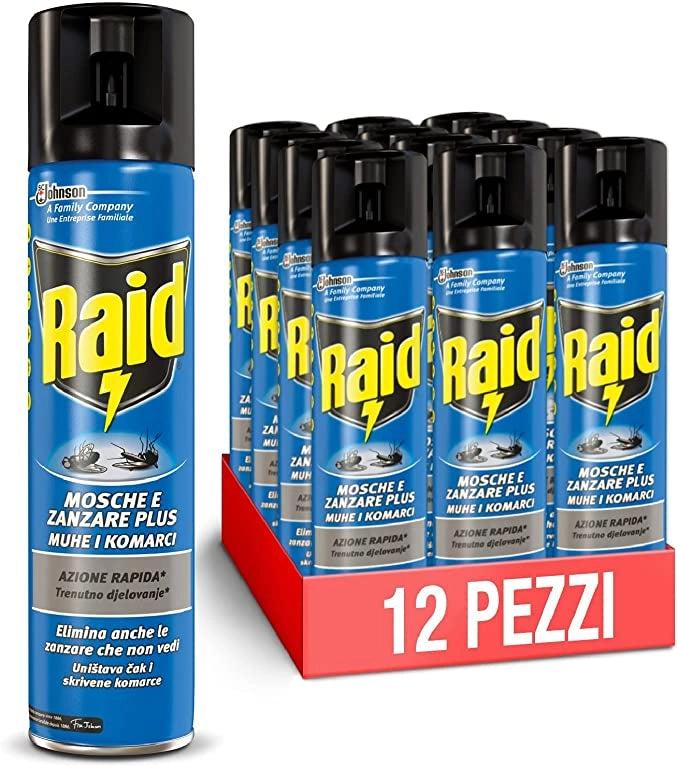 SET 12 RAID SPRAY INSETTICIDA MOSCHE E ZANZARE 400 ML