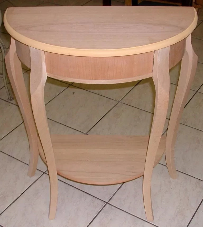 Consolle mezzaluna in legno 1 cassetto grezzo l.67 p.33 h.75 (3109) - Mobili 2G
