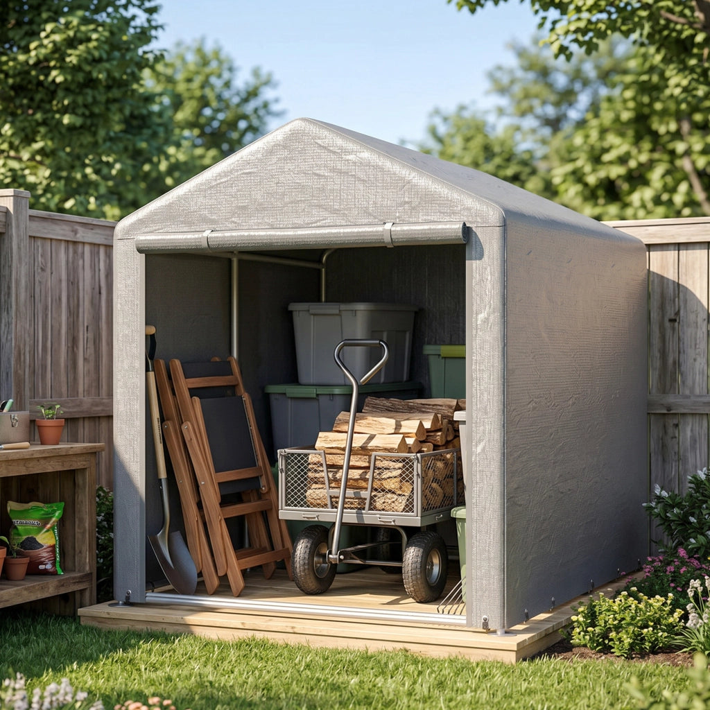 Capanno Porta Attrezzi e Tenda Garage per Bici e Moto con Copertura Anti-UV, 1.6x2m, Grigio Chiaro