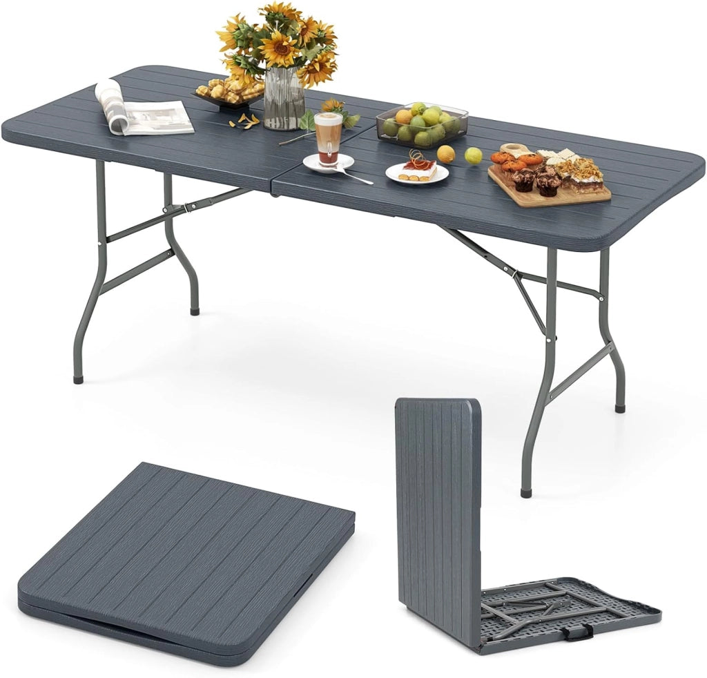 Tavolo Pieghevole Giardino da 180 cm, Tavolo Picnic in HDPE, con Meccanismo di Blocco Sicuro, Tavolo Esterno per per Festa, Picnic, Campeggio, Portata 160 kg